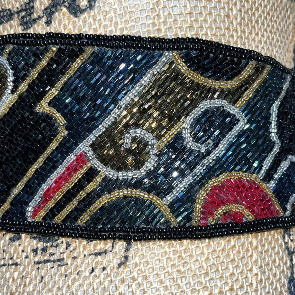 Vintage Glass Beaded Multicolored Glam Waist Belt Velcro Closure
